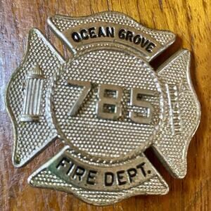 Vintage Ocean Grove NJ Fire Dept Badge Jersey Shore Pin Back Marked B Pasquale ￼